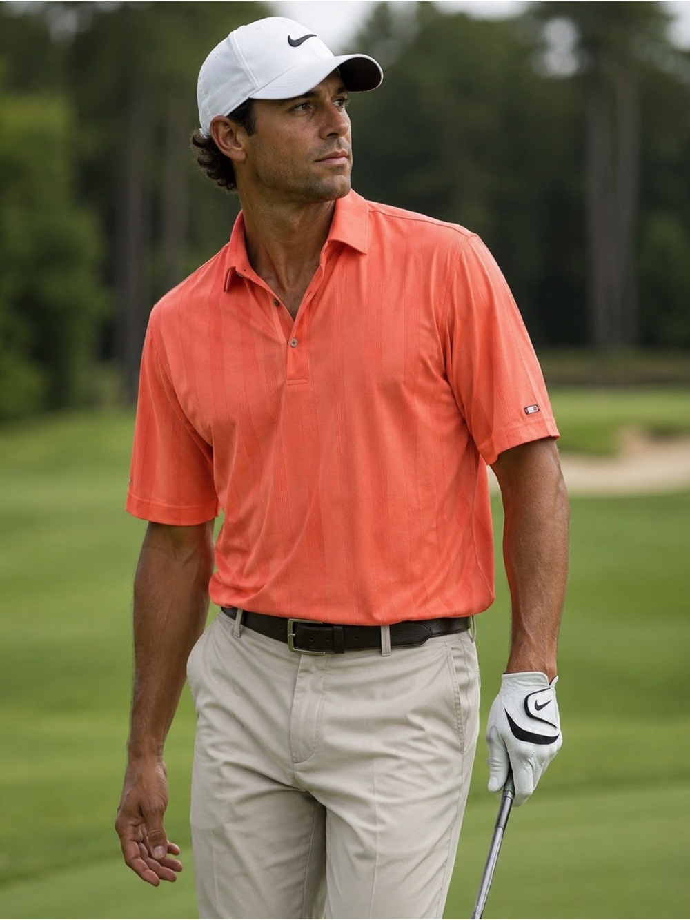 Nike Tiger Woods Dri Fit Golf Shirt Size Large Polo Orange Preppy Athletic Wear